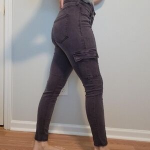 Charcoal High Waist Cargo Pants